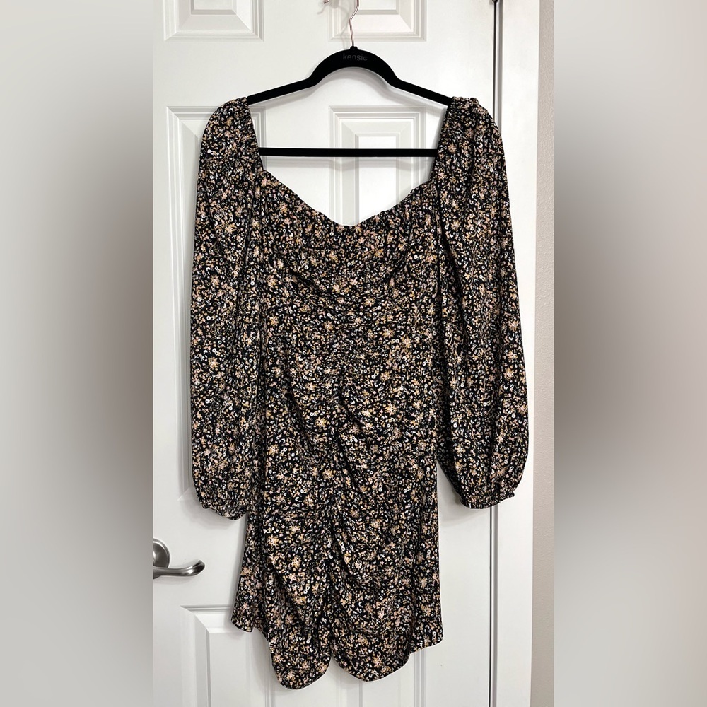 Topshop Floral Print Ruched Long Sleeve Mini Tea Dress NWT